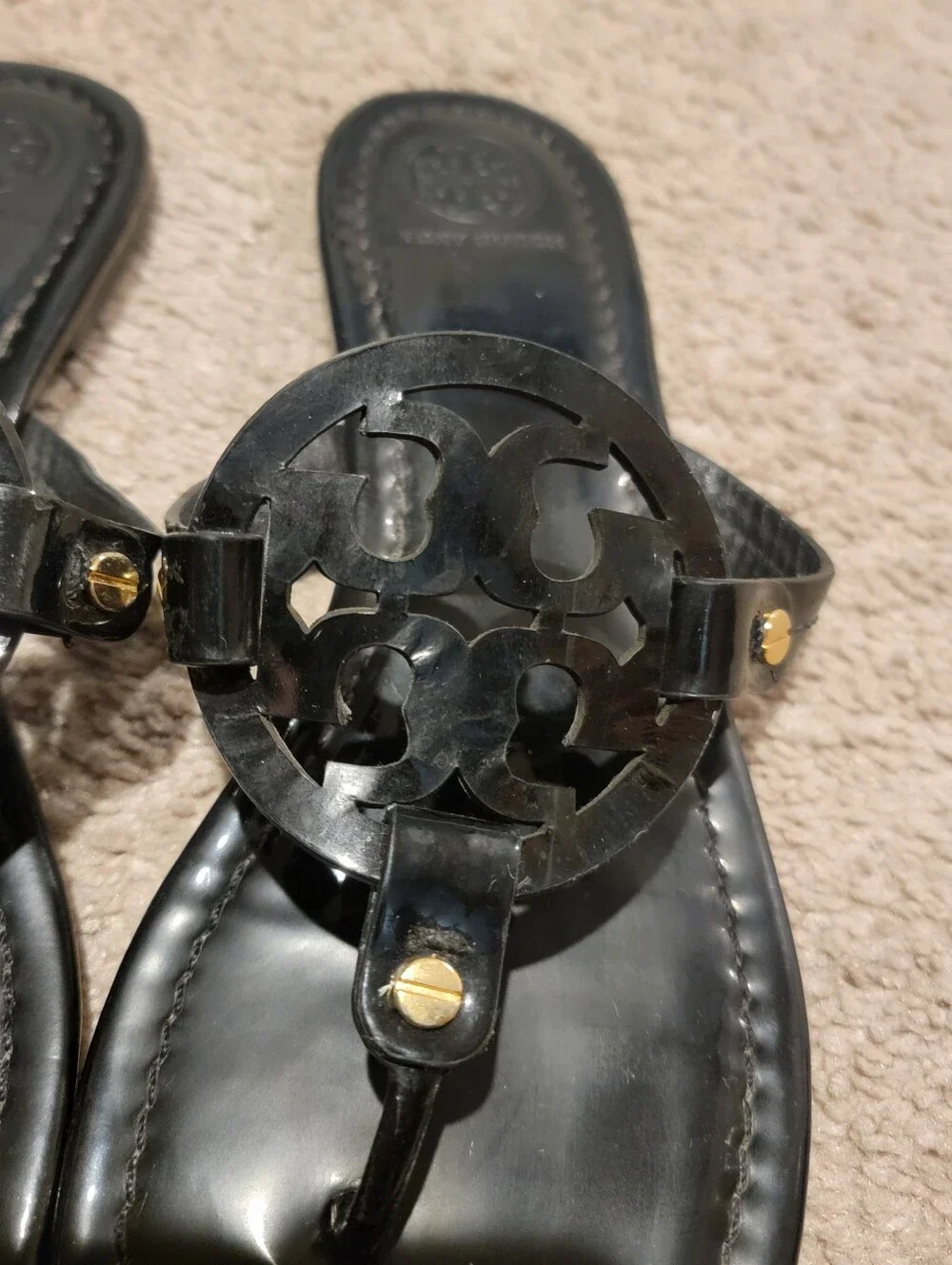 Tory Burch Miller Black Patent Leather Sandals Size 11